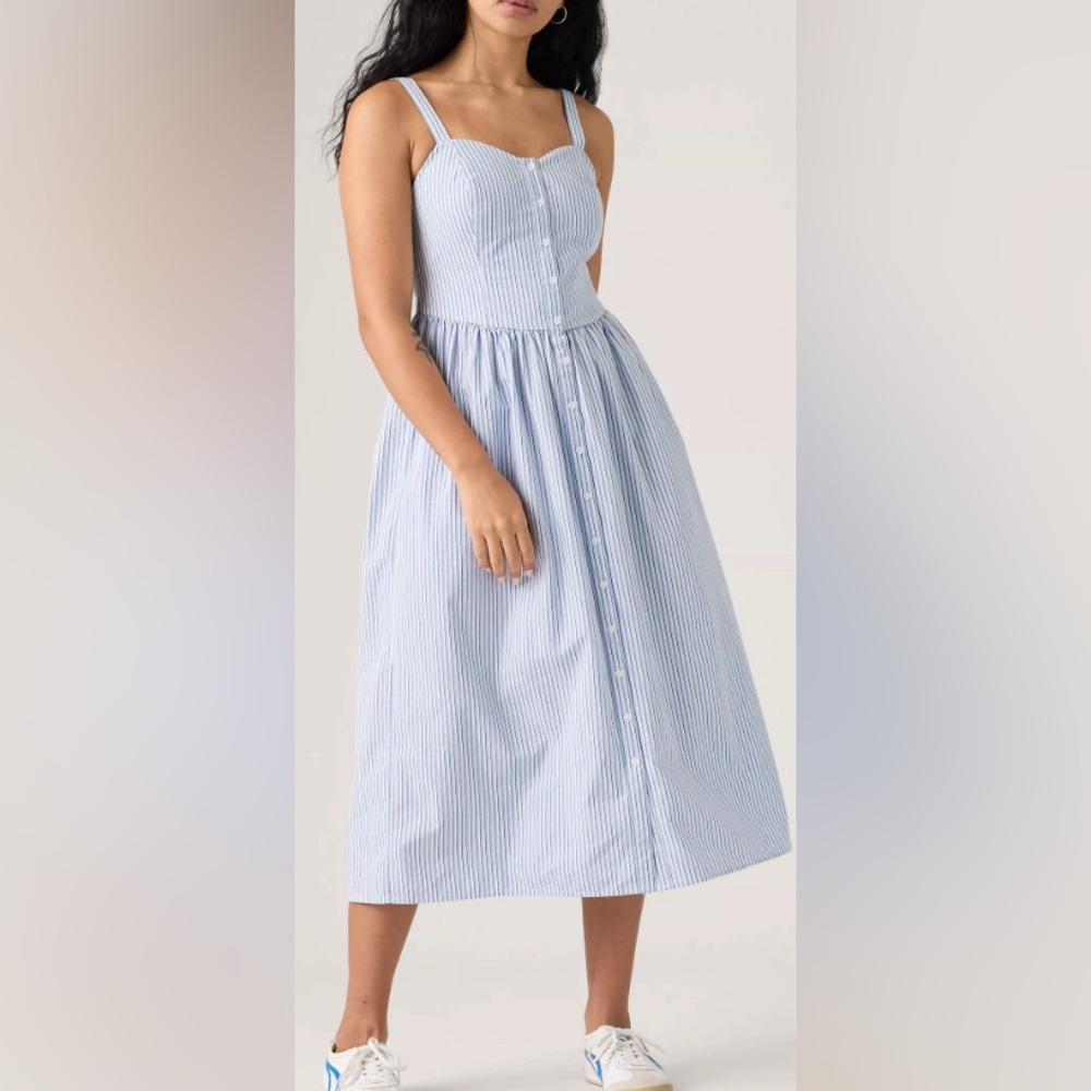 NWT Levi’s ADORE MIDI DRESS- Achel Stripe Chambray Blue, Slim Fit